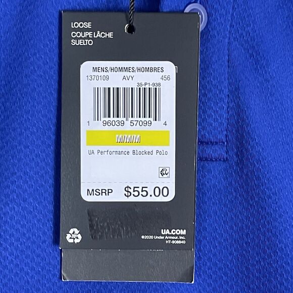 Under Armour Polo Shirt Mens Medium Blue Black Red Performance Blocked Adult NWT - Picture 4 of 11